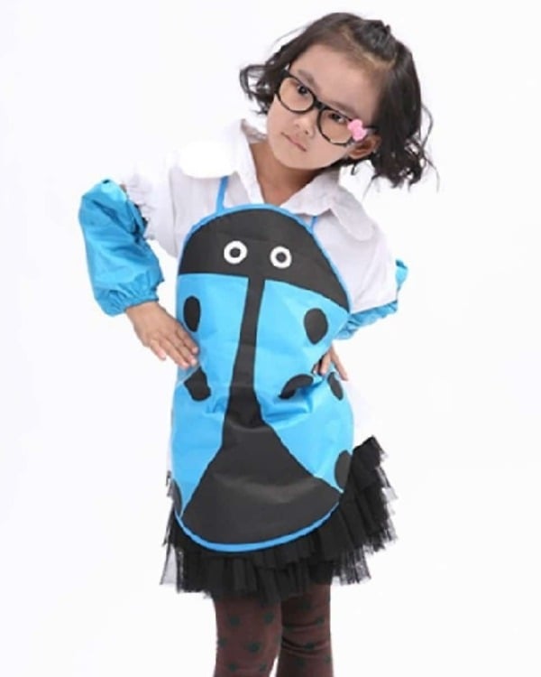 Blue black ladybug apron for kids, stylish and comfortable for painting and playtime
