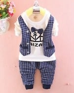 Blue white check kids formal dress, stylish party outfit