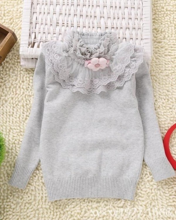 Grey woolen sweater for baby girls, winter & stylish
