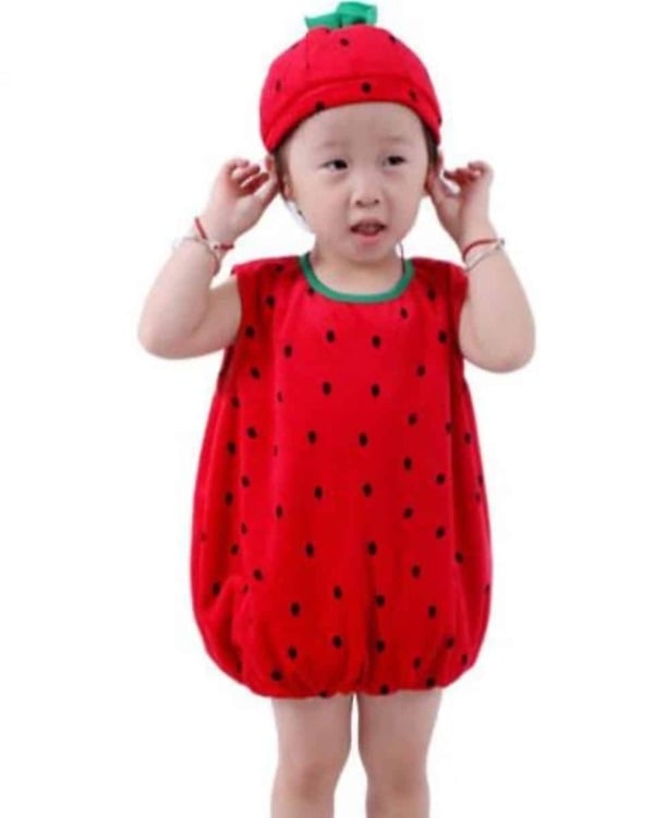 Kids red strawberry fruit fancy costume, cute and stylish for birthday parties or gifting