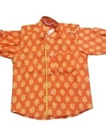 Orange cotton printed shirt for boys casual wear