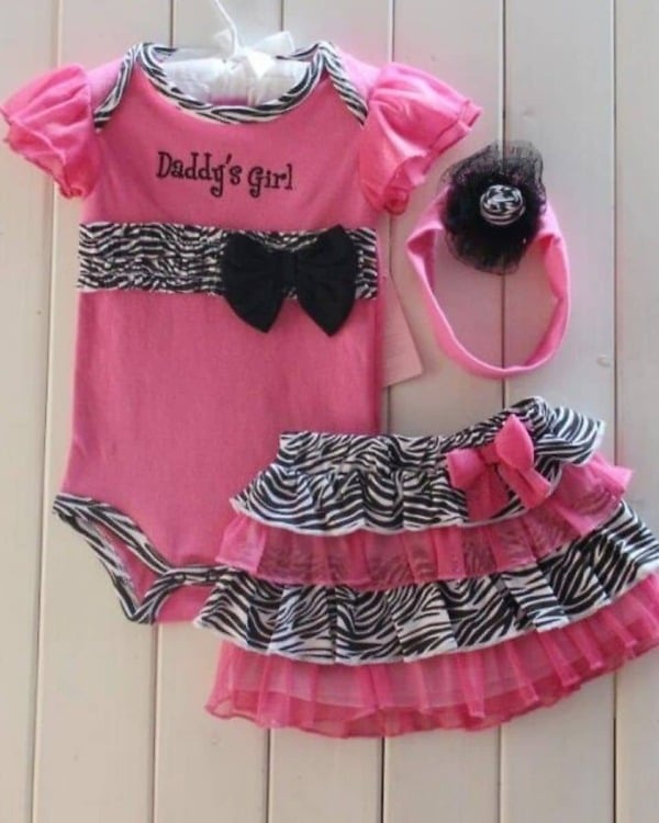 Baby girl pink black bodysuit with headband perfect baby gift set