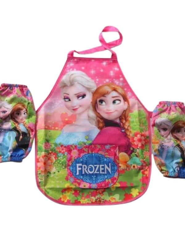 Pink frozen print apron for kids, stylish and comfortable for art and daily activities