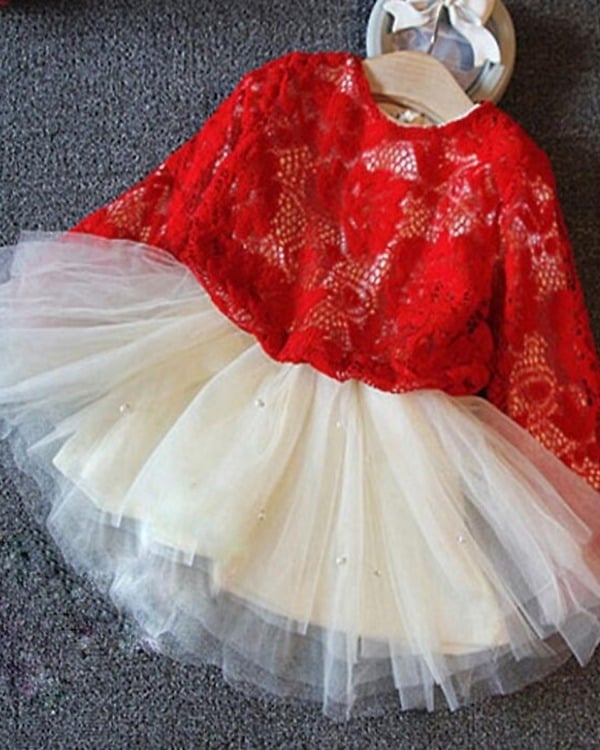 Red and cream net dress for little girls, cute and festive outfit