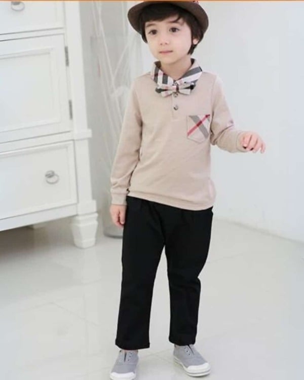 Smart beige and black formal suit for infant boys, stylish and cute for parties or gifting