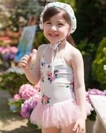 White girls swimwear with flower and frills adorable summer gift