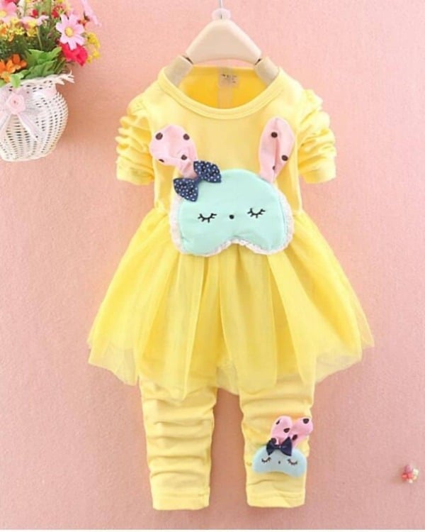 Yellow baby girl outfit soft cotton clothes for infants