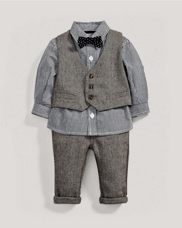 Grey and black 3-piece formal dress for boys, stylish and cute for parties or gifting