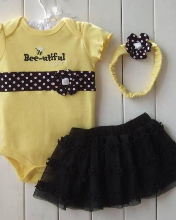 Baby girl romper set yellow black stylish design comfortable party wear
