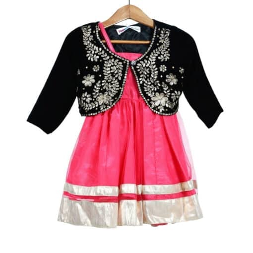 pink-frock-pittan-work-black-velvet-jacket