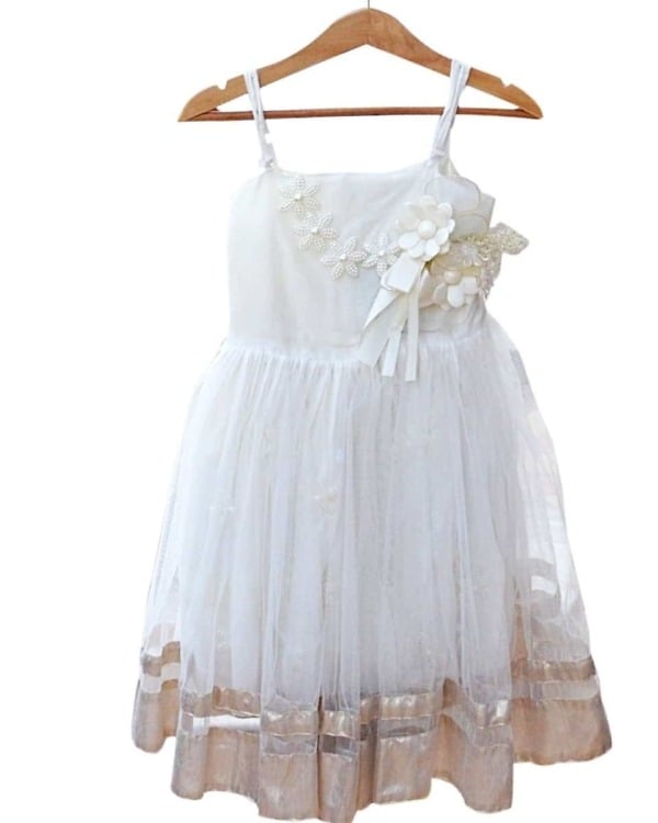 Traditional designer kids off-white frock, stylish and festive