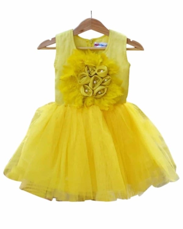 Yellow feather ethnic designer sunshine dress for girls, cute and festive