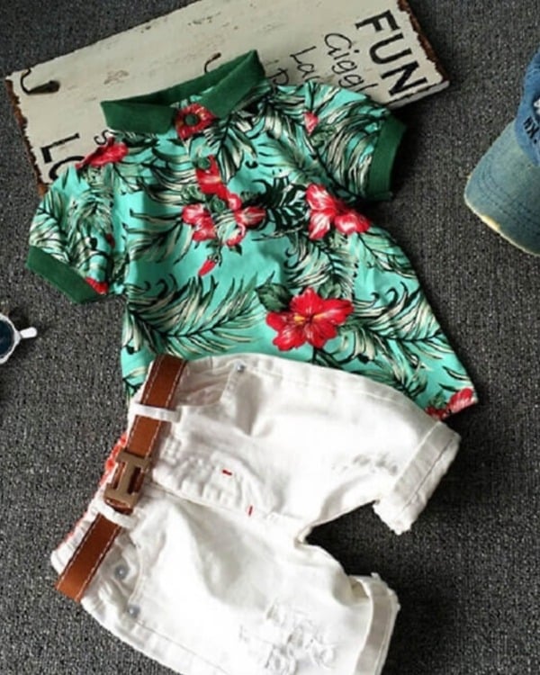 2-piece green shirt with white pants kids formal outfit, stylish and cute for gifting or events