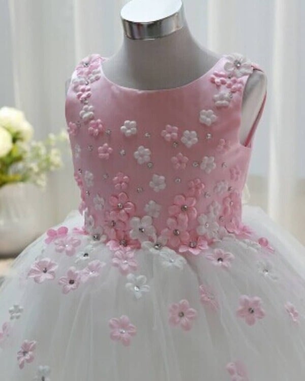 Classy pink first birthday frock for kids, cute celebration outfit