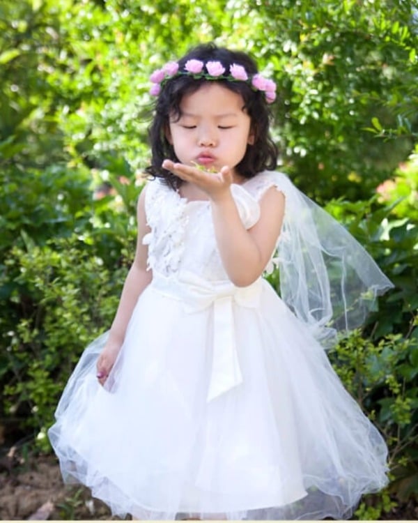 Heavenly white boutique net dress for baby girls, stylish party gown