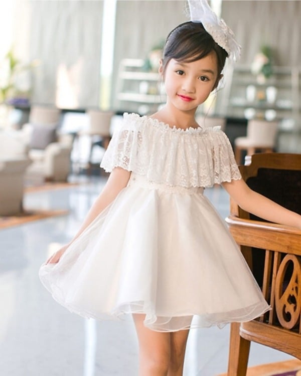 White cold-shoulder birthday party outfit for kids, stylish and cute