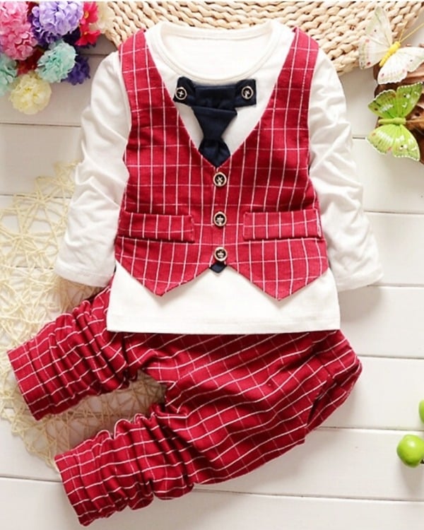Smart boys t-shirt with tie and attached waistcoat, stylish and cute for parties or gifting