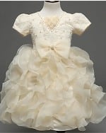 Stylish beige ruffle layer baby girl dress, cute and stylish for gifting or parties