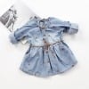 Blue denim party dress for baby girls, stylish celebration outfit