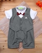 Grey and white baby boy formal romper, stylish and cute for gifting or events