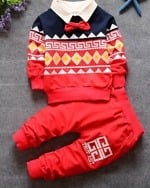 Red boy formal party suit, stylish and cute for weddings or festive occasions