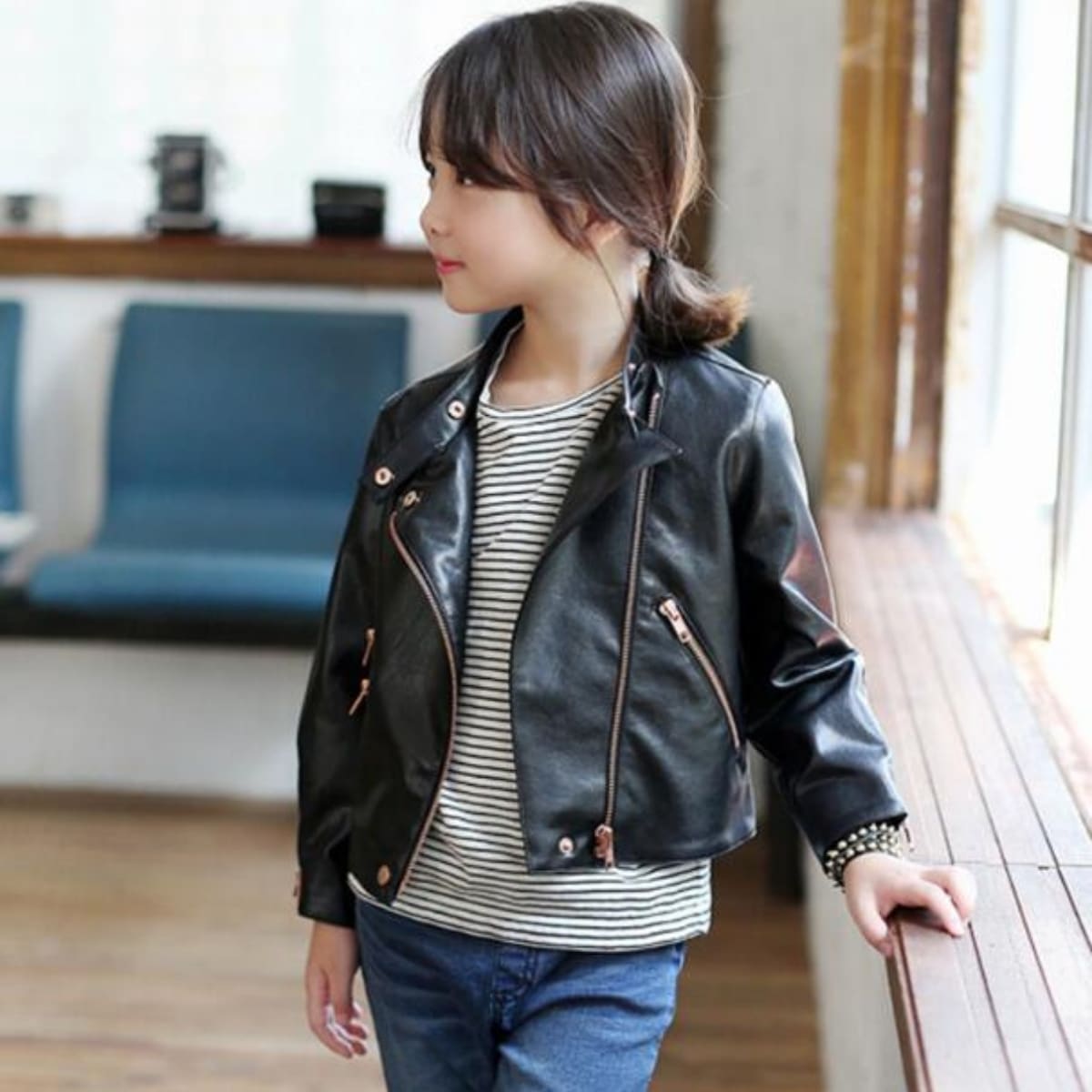 Trendy Baby Girl Black Leather Jacket for Special Occasions