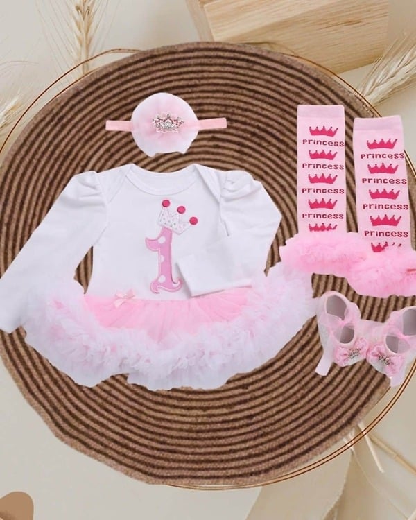 Princess crown romper outfit for baby first birthday