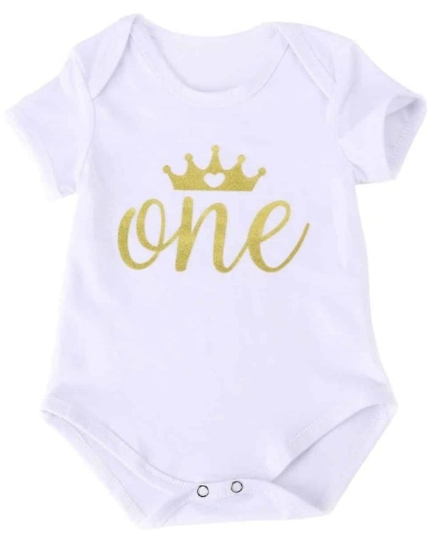 Baby girl first birthday onesie gold glitter one outfit