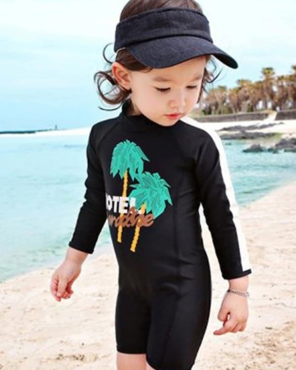 Black one-piece swimwear for kids, cute and comfortable pool wear