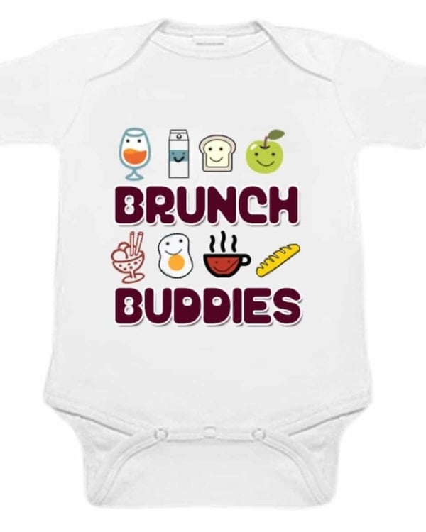 Newborn baby onesie white brunch buddies name print comfortable cute daily wear