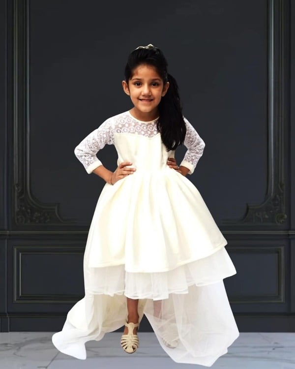 White high-low party dress for girls, stylish birthday or wedding outfit