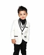 White tuxedo suit for baby boys, wedding party wear, stylish