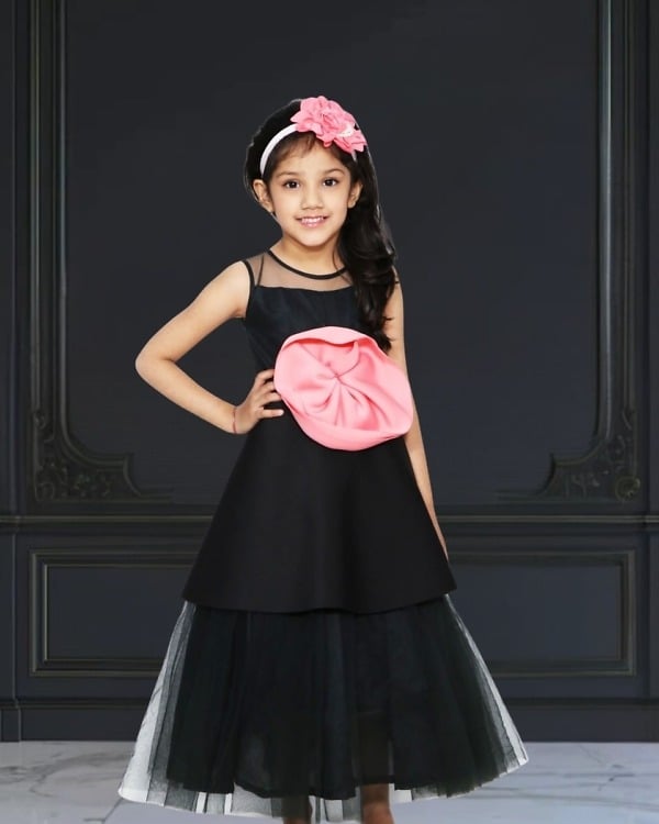 Designer black gown for flower girl suitable for wedding function and formal party occasions