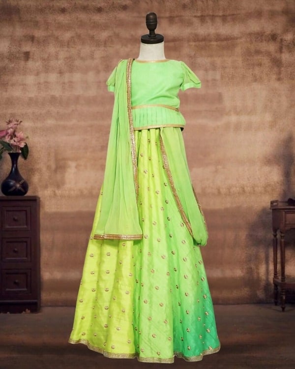 Girlish designer green lehenga choli for baby girls, stylish festive outfit