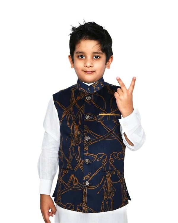 Royal blue velvet boys waistcoat for Indian wedding, elegant and festive