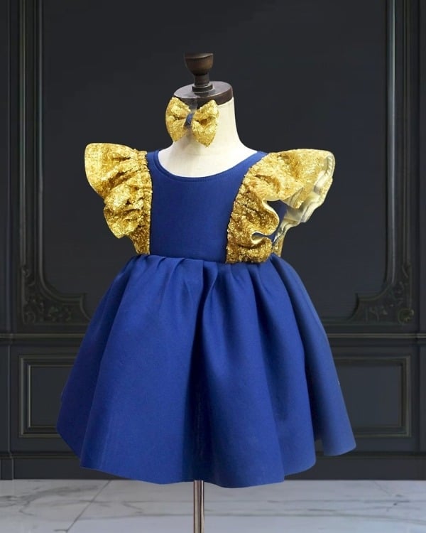 Junior girl royal blue birthday dress short design stylish party occasion wear