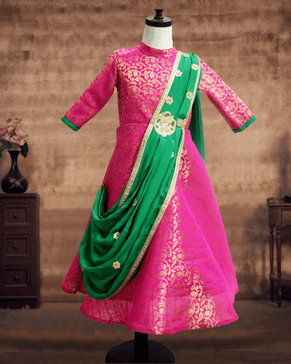 Pink indo western gown for baby girl, stylish wedding and party wear outfit