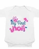 Personalized first Holi romper for newborns, playful festival outfit