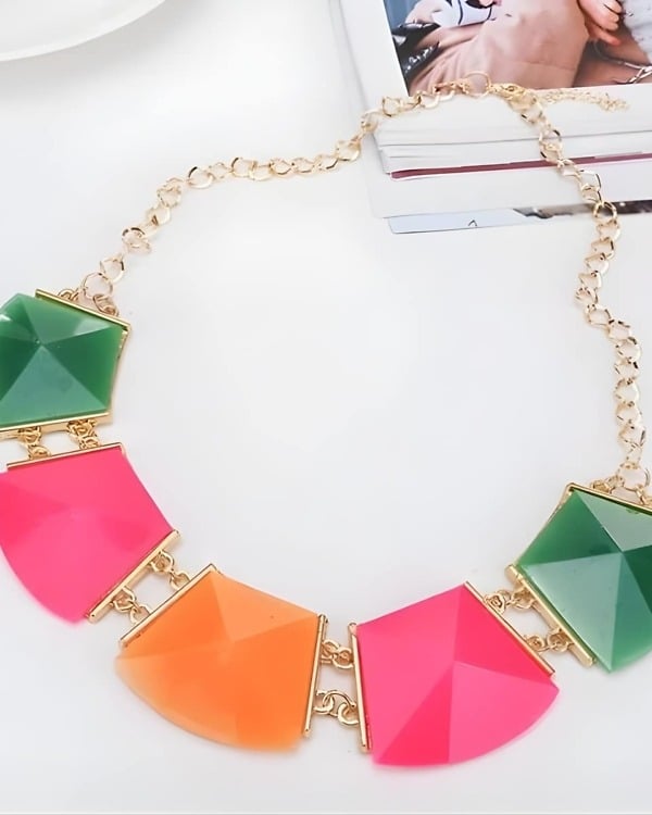 Girls Fashion Necklace Pink Peach Blue Beads Pink Blue India close up