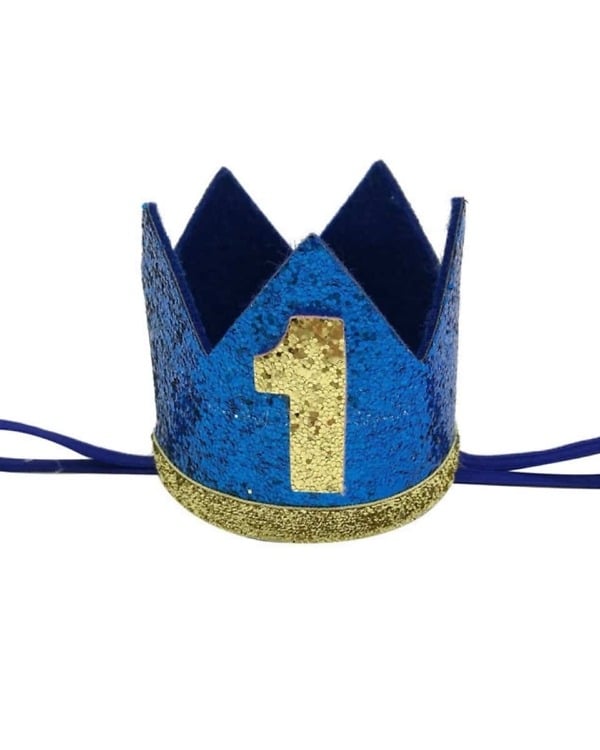 Royal blue first birthday crown hat for baby boys, cute celebration wear