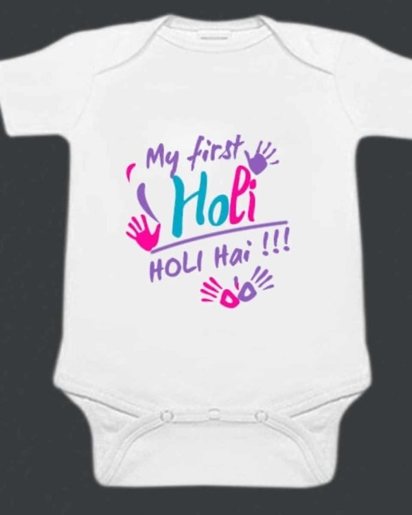 My first Holi romper, newborn girl and boy festive outfit, cute and playful