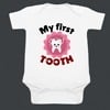 Custom My First Tooth print baby romper, infant, milestone or gift, cute and comfy