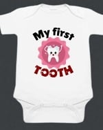 Custom My First Tooth print baby romper, infant, milestone or gift, cute and comfy