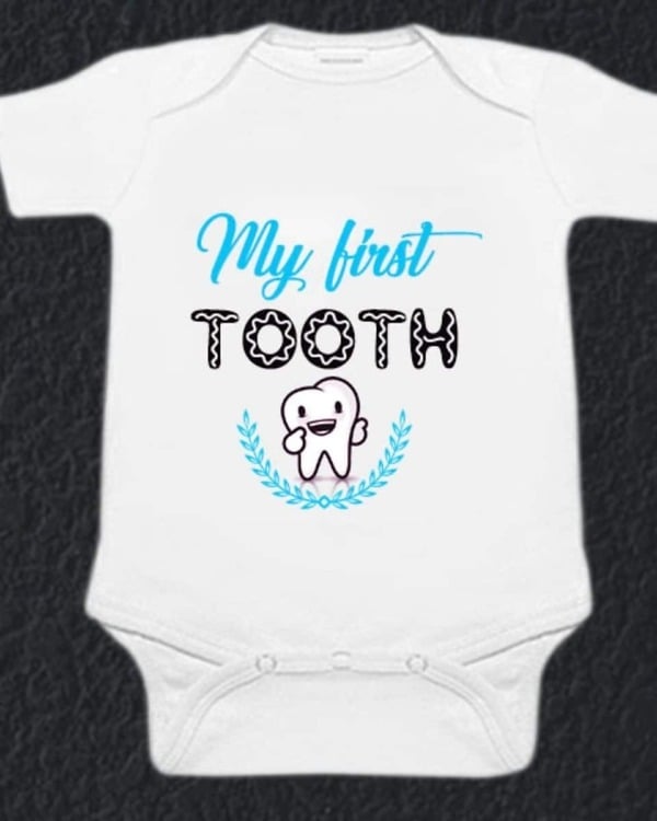 Baby first tooth milestone romper white cute print comfortable daily wear