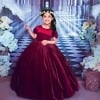 Elegant burgundy velvet gown, baby girl festive party dress, stylish and cute