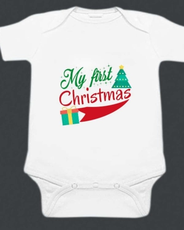 Baby first Christmas onesie white festive print comfortable holiday outfit cute
