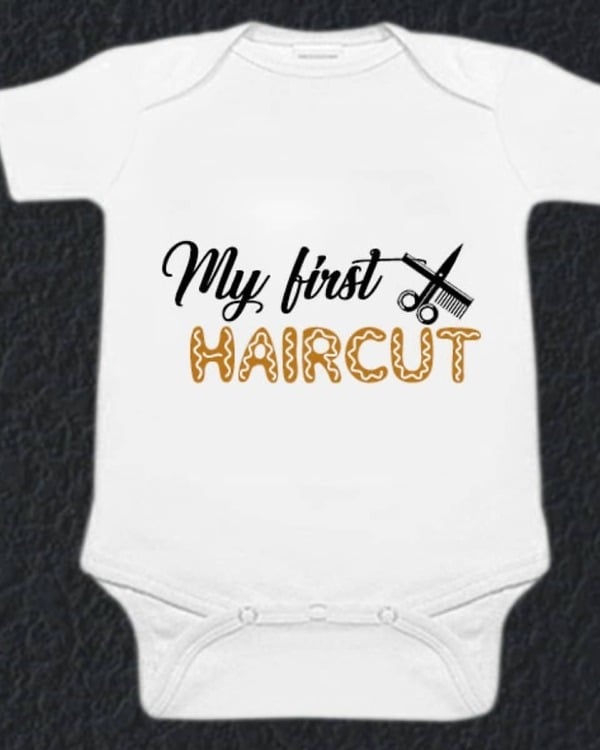 Personalized “My First Hair Cut” onesie for newborns, cute milestone outfit
