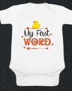 Customized newborn baby onesie white first word print cute comfortable milestone outfit