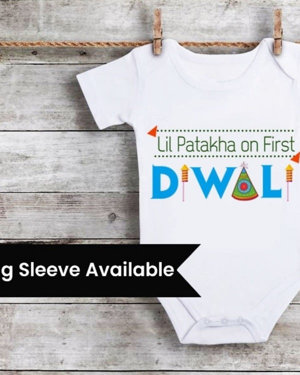 Newborn baby Diwali romper yellow lil patakha design cute comfortable festive outfit