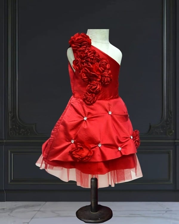 One shoulder dress baby girl party gown stylish birthday outfit